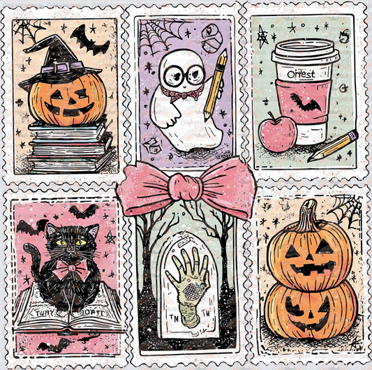 Halloween_Postage Stamp_Ghost_Coffee_Zombies_Pumpkins_Jack o Lantern