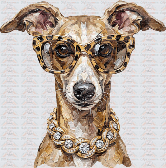 002_Glam_Dogs_Diamond Necklace_Turquoise_Faux Paint_Sunnies_Whippit_Tan