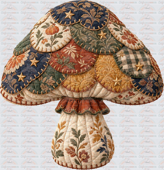 Plants_Fall_Mushrooms_Patchwork_Faux Fabric_Grannycore_Vinrage_KPpng