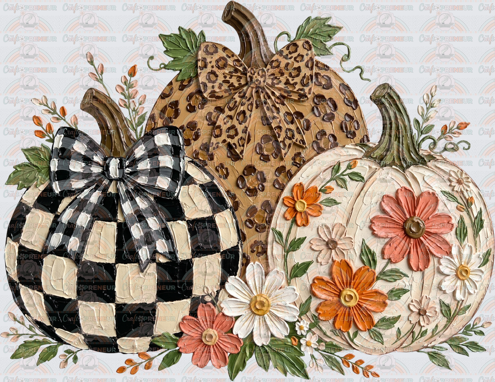 Fall_Pumpkin_Faux Paint_Trio_Bows_Checkered_Boho