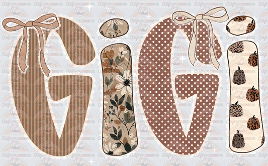 002_Family_Name Set_Fall_Autumn_Grandparent_Boho_Coquette Bow_Pumpkin_Microfloral_Gigi