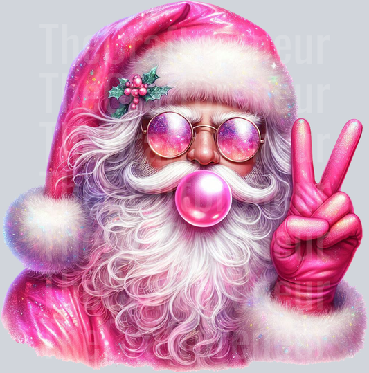 Santa Pink Bubble Peace Sign DTF Transfer