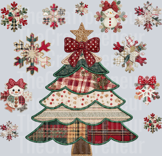 Vintage Patchwork Faux Embroidery Tree DTF Transfer