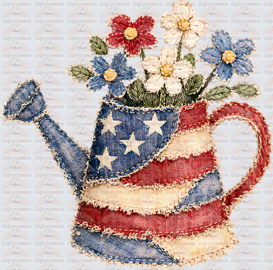 USA_4th of July_Patchwork_Granny Core_Watering Can_Gardening_Flag_Denim