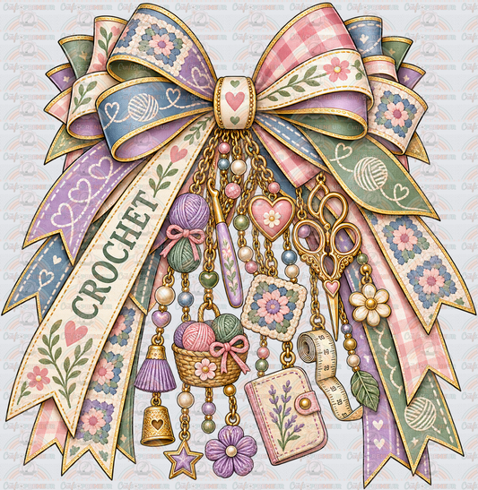 Hobbies_Crafting_Crochet_Charm Bow_Grannycore_Grandma Hobbies_Yarn_Scissors_Crochet Hook