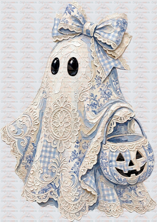 Halloween_Ghost_Grannycore_Faux Paint_Gingham_Preppy_Cute Ghost_Trick or Treat
