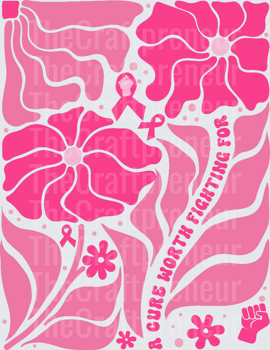 002_Causes_Cancer_BCA_Breast Cancer_Groovy Florals_Pink Ribbon_Oversized_A Cure Worth Fighting For