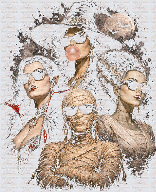 002_Halloween_Halftone_Monsters_Classic Horror_SSS_Girly Monsters_Women_Dracula_Bride of Frankenstein_Witch_Mummy
