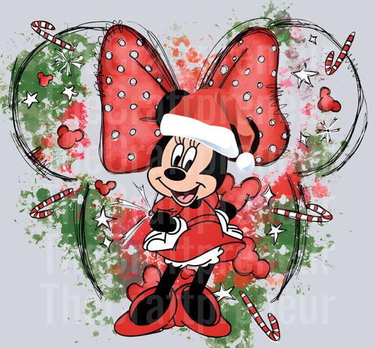 Mrs. Mouse Watercolor Christmas DTF Transfer