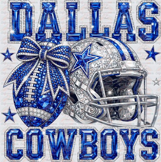 Sports_Football_NFL_Dallas_Cowboys_Gemstone_Faux Rhinestone_Girly_Diamonds_Coquette Bow_Ball_Helmet