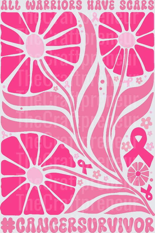 002_Causes_Cancer_BCA_Breast Cancer_Groovy Florals_Pink Ribbon_Oversized_All Warriors Have Scars_Hashtag
