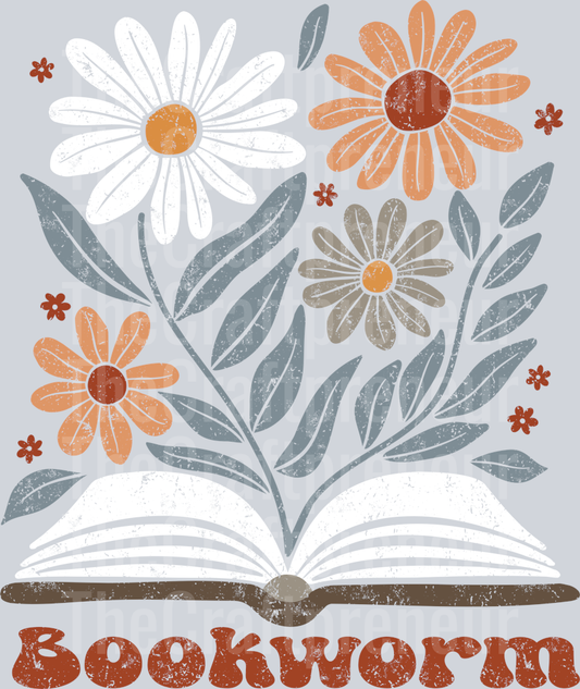 Open Bookworm Distressed Groovy Florals DTF Transfer (For Darks!)