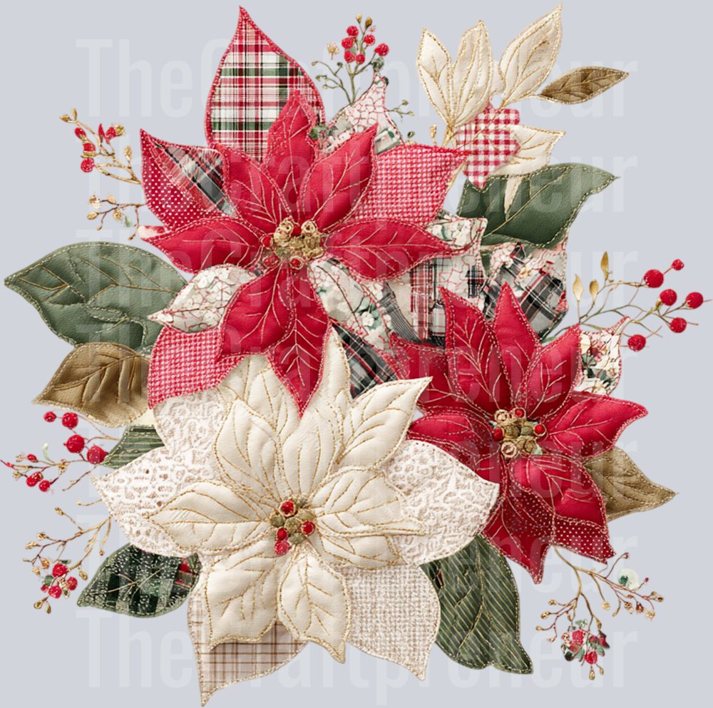 Christmas Poinsettia Faux Embroidery DTF Transfer