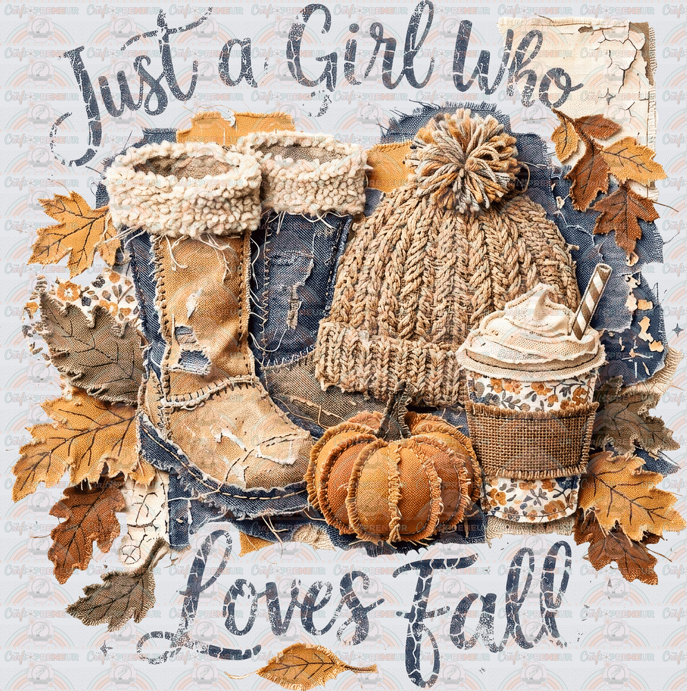 Fall_Girly_Just a Girl Who Loves Fall_Latte_Ugg Boots_Beanie_Leaves_Distressed