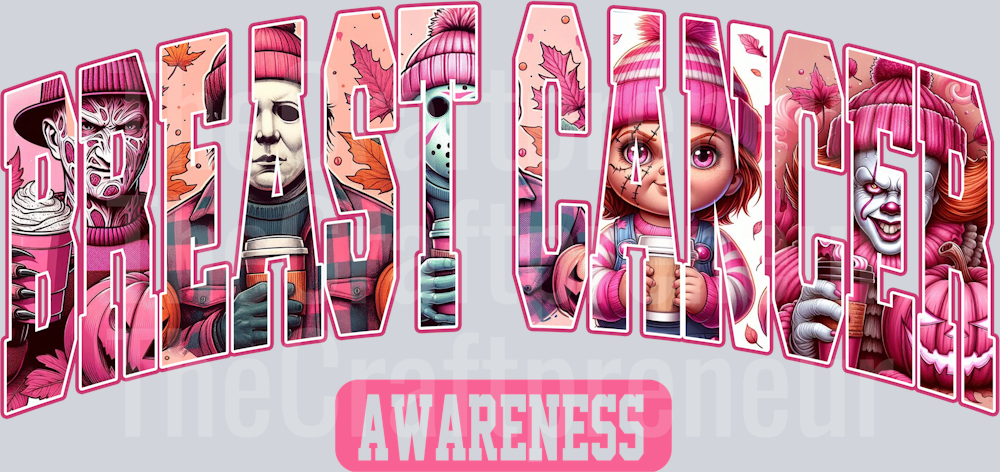Breast Cancer Awareness Horror Character Varsity DTF Transfer