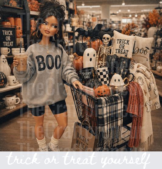 Halloween_Ratchet Barbie_Spooky Season_TJ Maxx_Marshalls_Homegoods_Shopping_Retail Therapy_Trick or Treat Yourself_Brunette_White