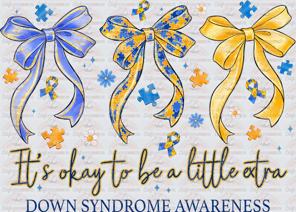 002_Causes_Down Syndrome_Awareness_Blue and Yellow_March Causes_Chromosomes_Coquette Bow_Its Okay to Be a Little Down