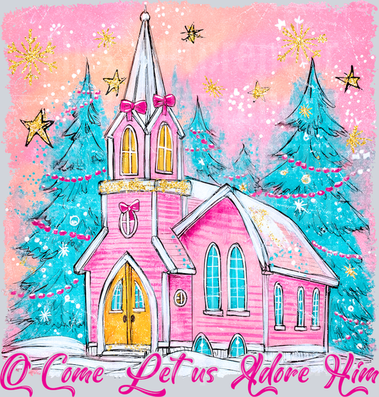 Preppy Church Christmas Pink DTF Transfer