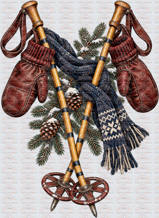 Hobbies_Skiing_Ski Resort_Preppy_Vintage_Unsiex_Ski Poles_Mittens_Scarf