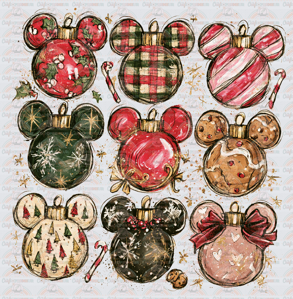 Disney_XMAS_Ornaments_Grid_Mickey Mouse Head_Christmas Tree_Patterns_Brush Stroke
