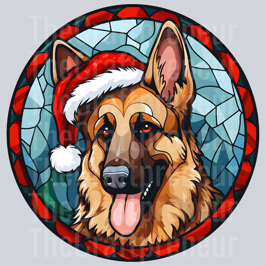 German Shepherd Christmas Stained Glass DTF Transfer