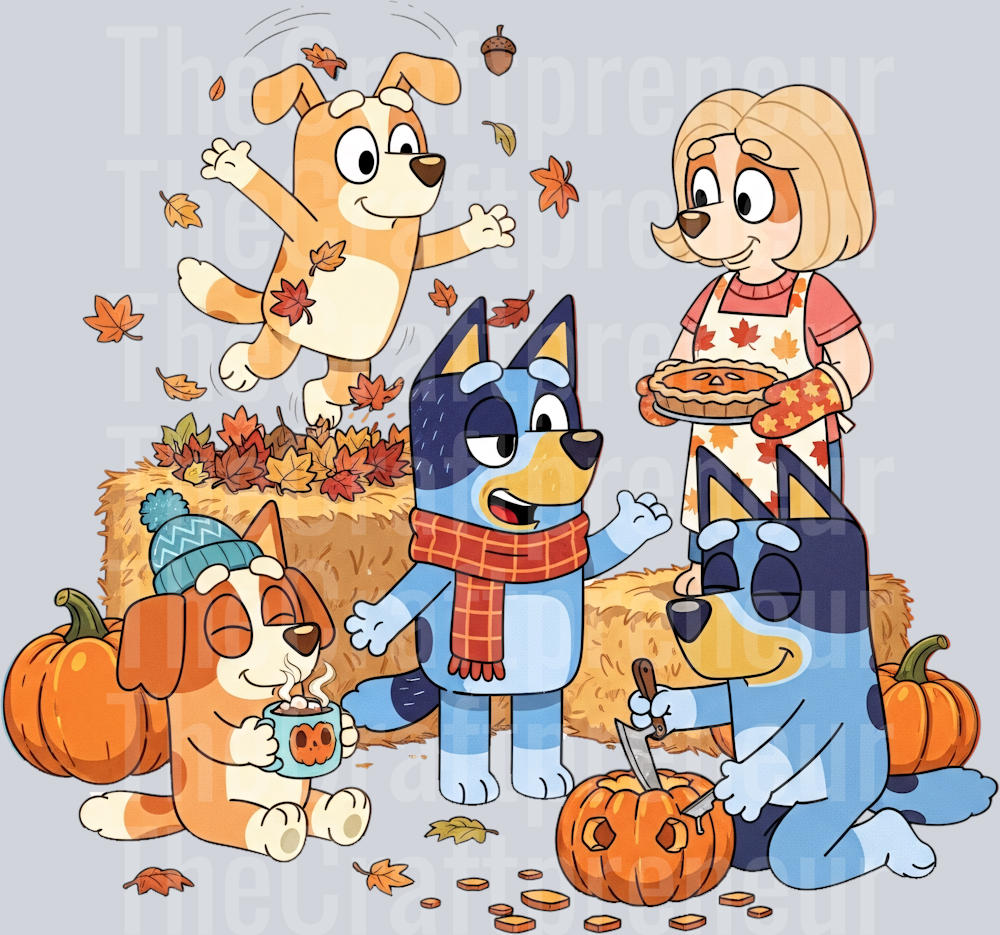 Blue Dog Family Fall Activities DTF Transfer